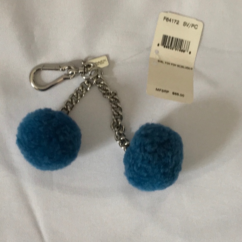 Coach Blue Shearling Pompom Keychain